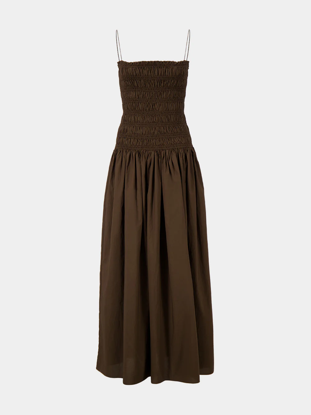 Chocolate Brown Shirred Maxi Dress