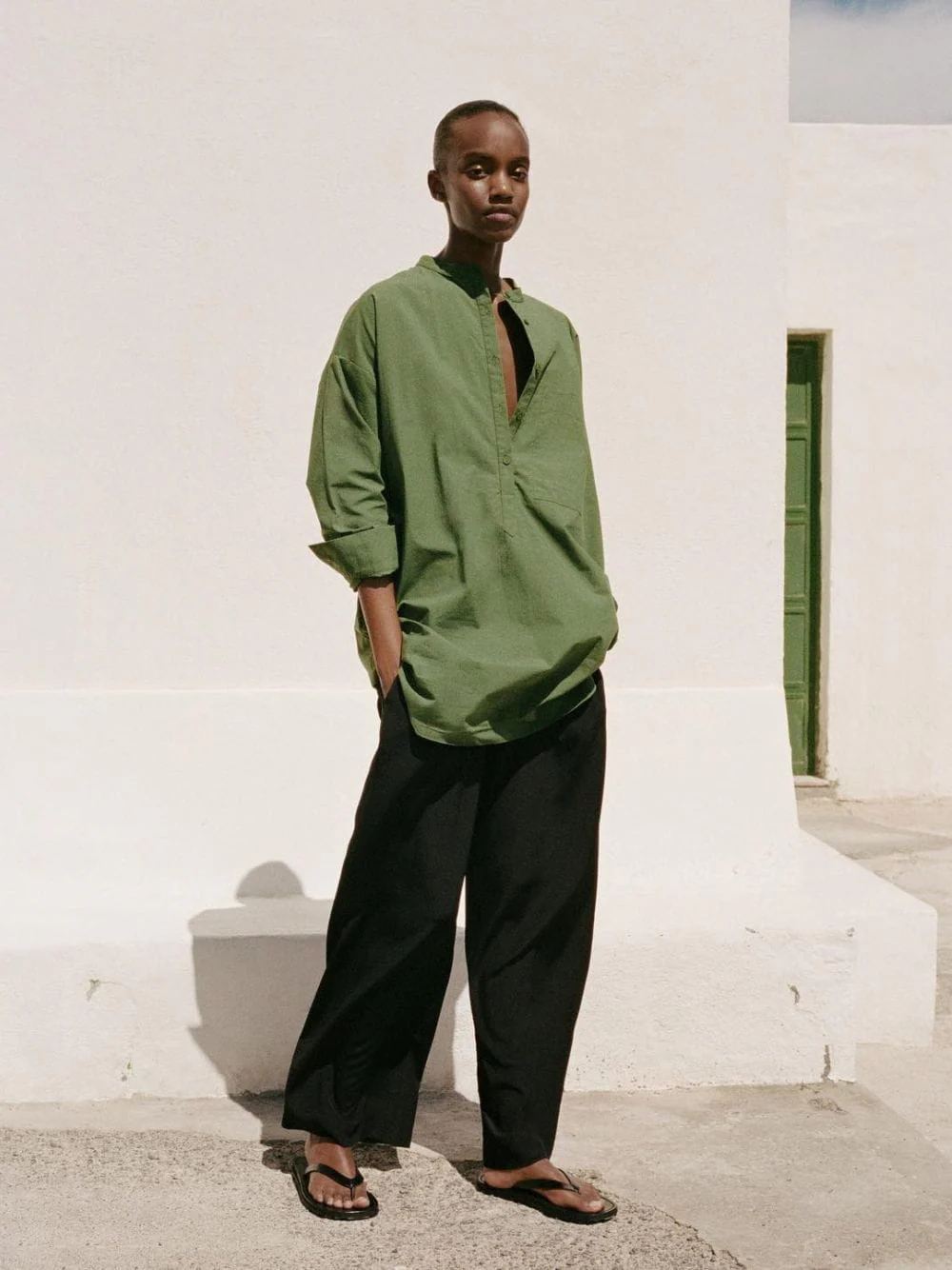 Green Popover Mini Shirt Dress