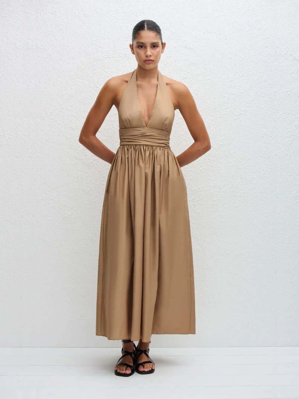 Stone Organic Cotton Plunge Halter Dress - Image 2