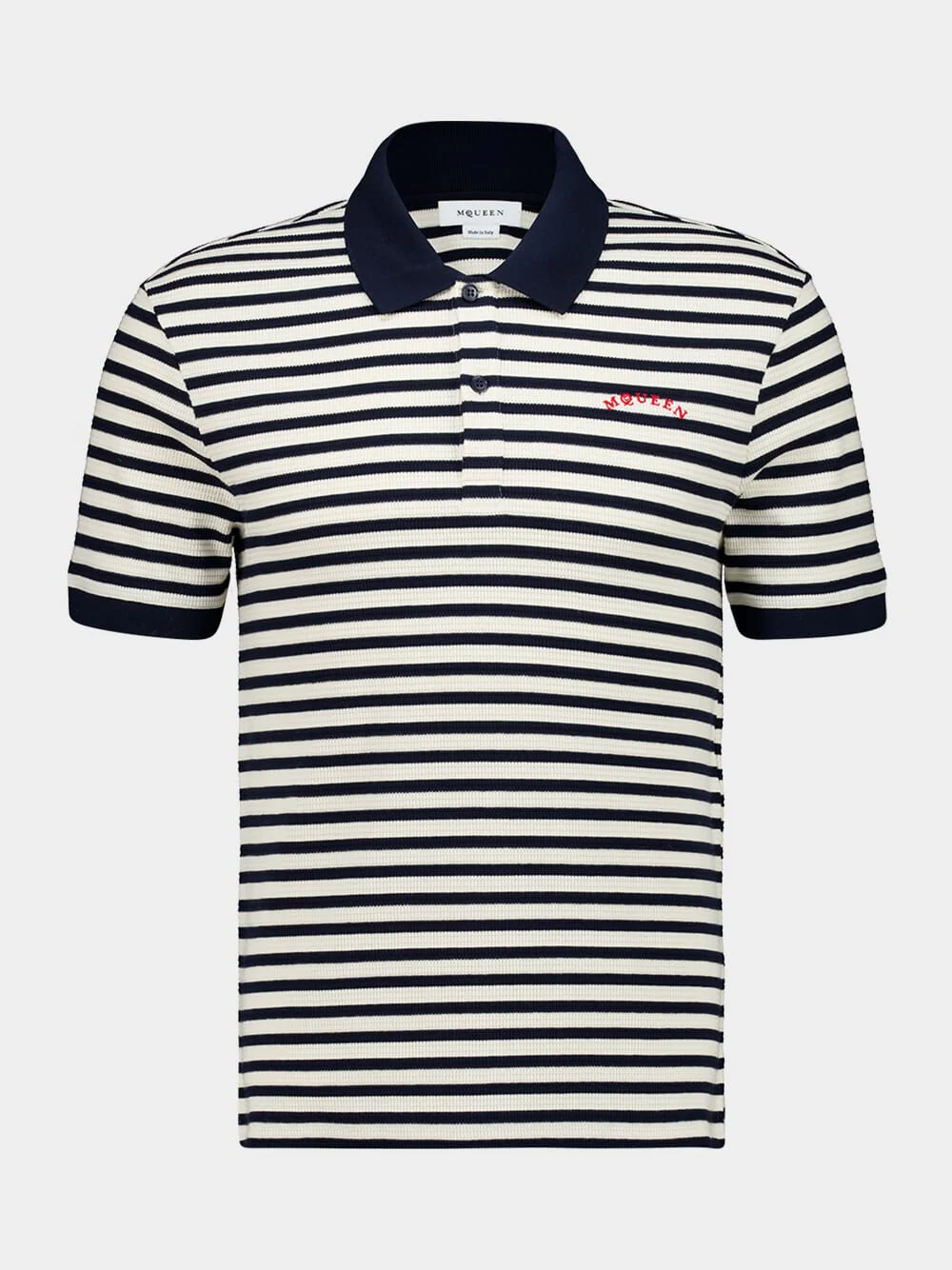Ivory and Navy Striped Polo Shirt