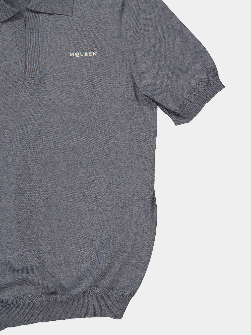 Grey Wool Short Sleeve Polo - Image 4