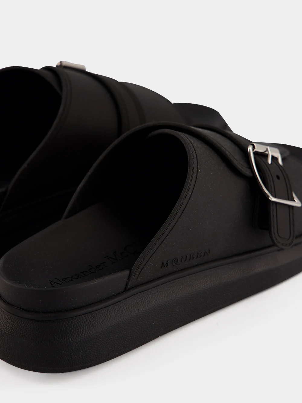 Black Single Strap Leather Sandals - Image 6