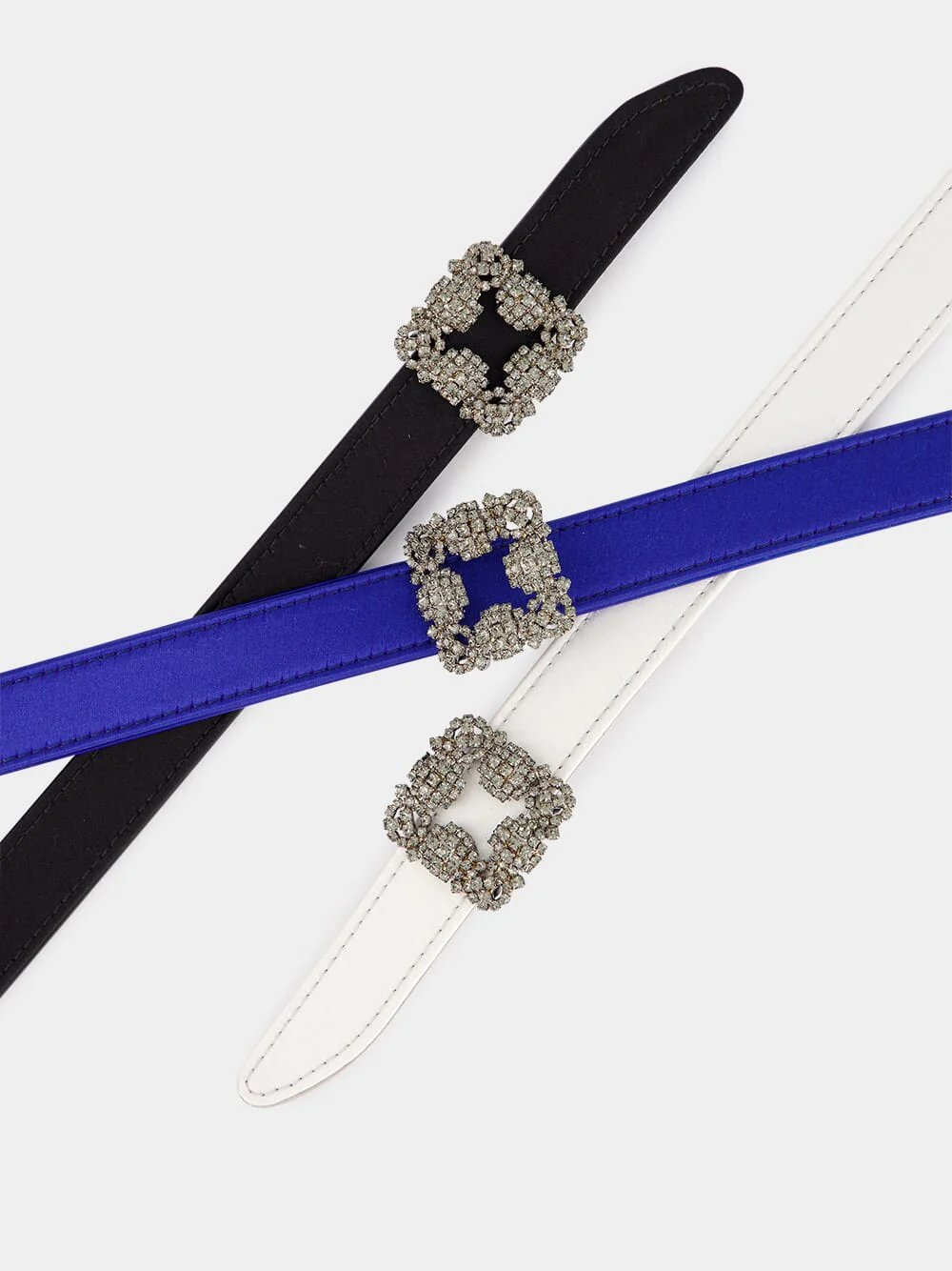 Black Hangisi Belt Mini Satin Crystal Buckled Belt - Image 4