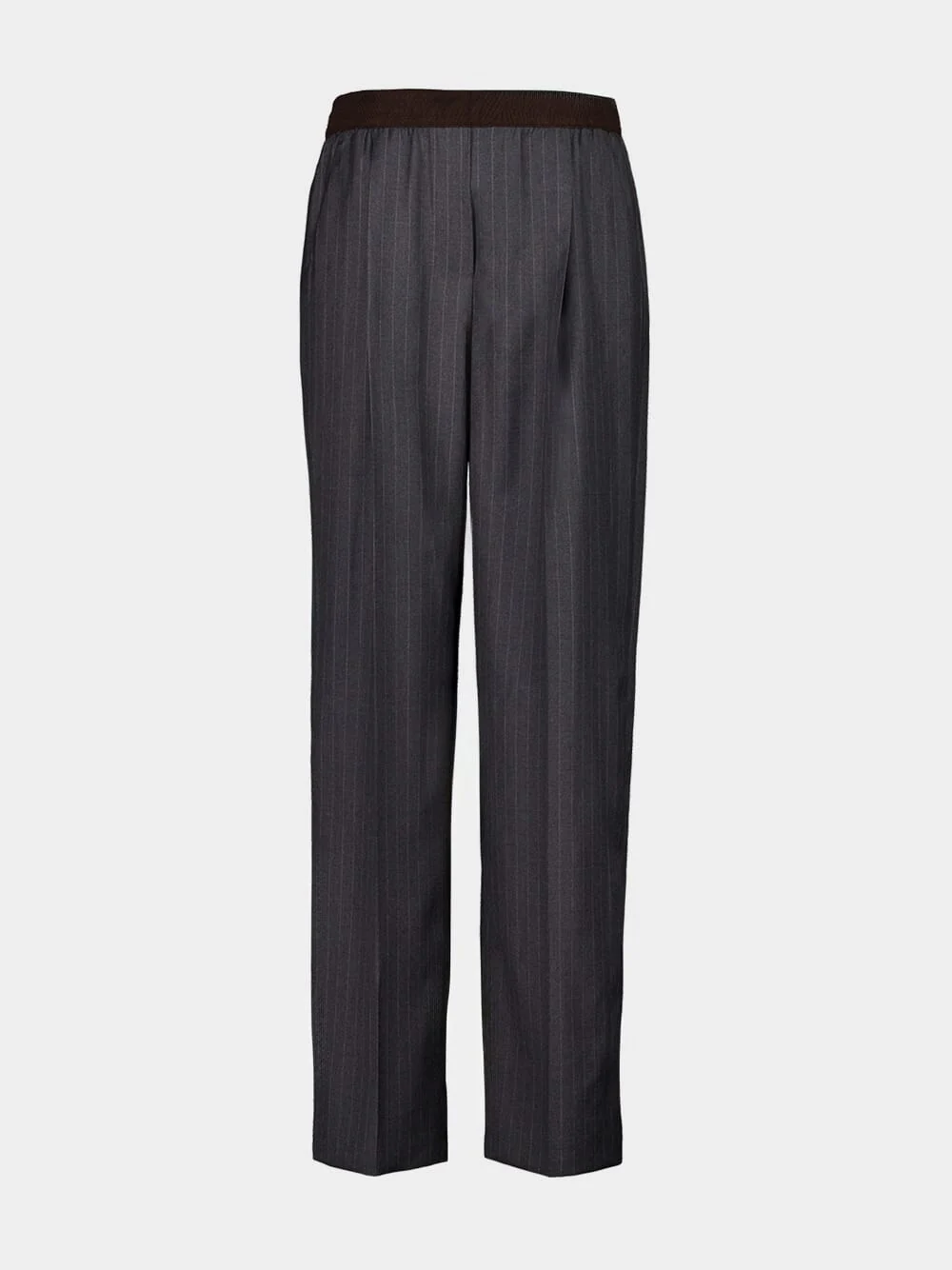 Ardesia Grey Wide-Leg Striped Wool Trousers