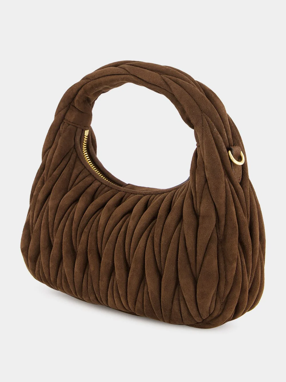Dark Brown Wander Matelassé Suede Hobo Bag - Image 5