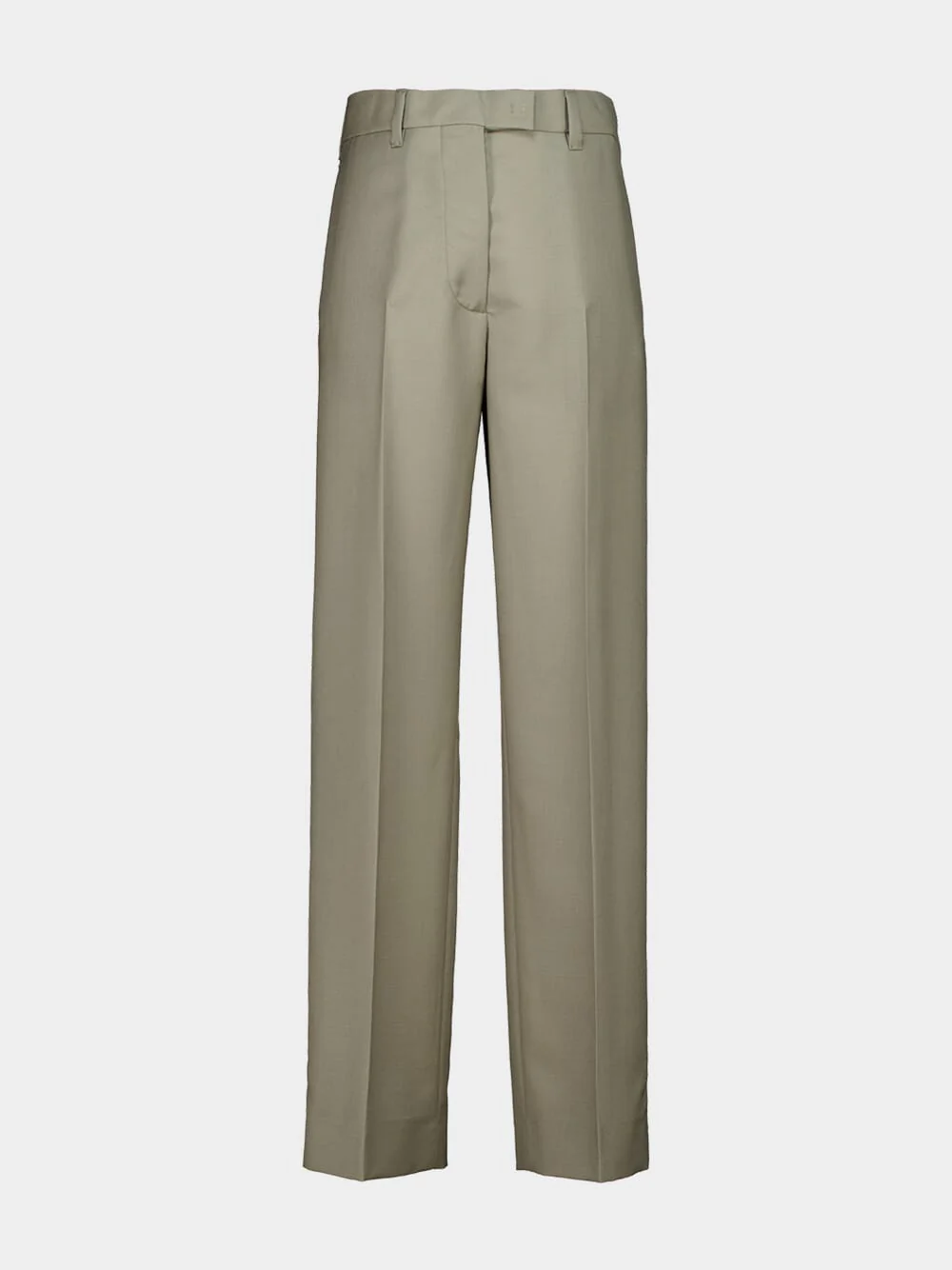 Beige Kid Mohair Straight-Leg Pants