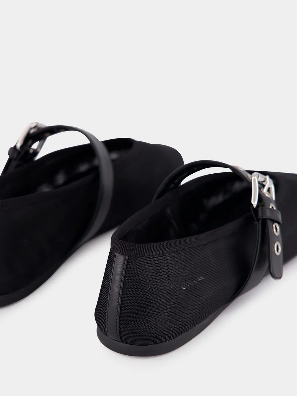 Black Mesh Ballerinas with Leather Strap - Image 6