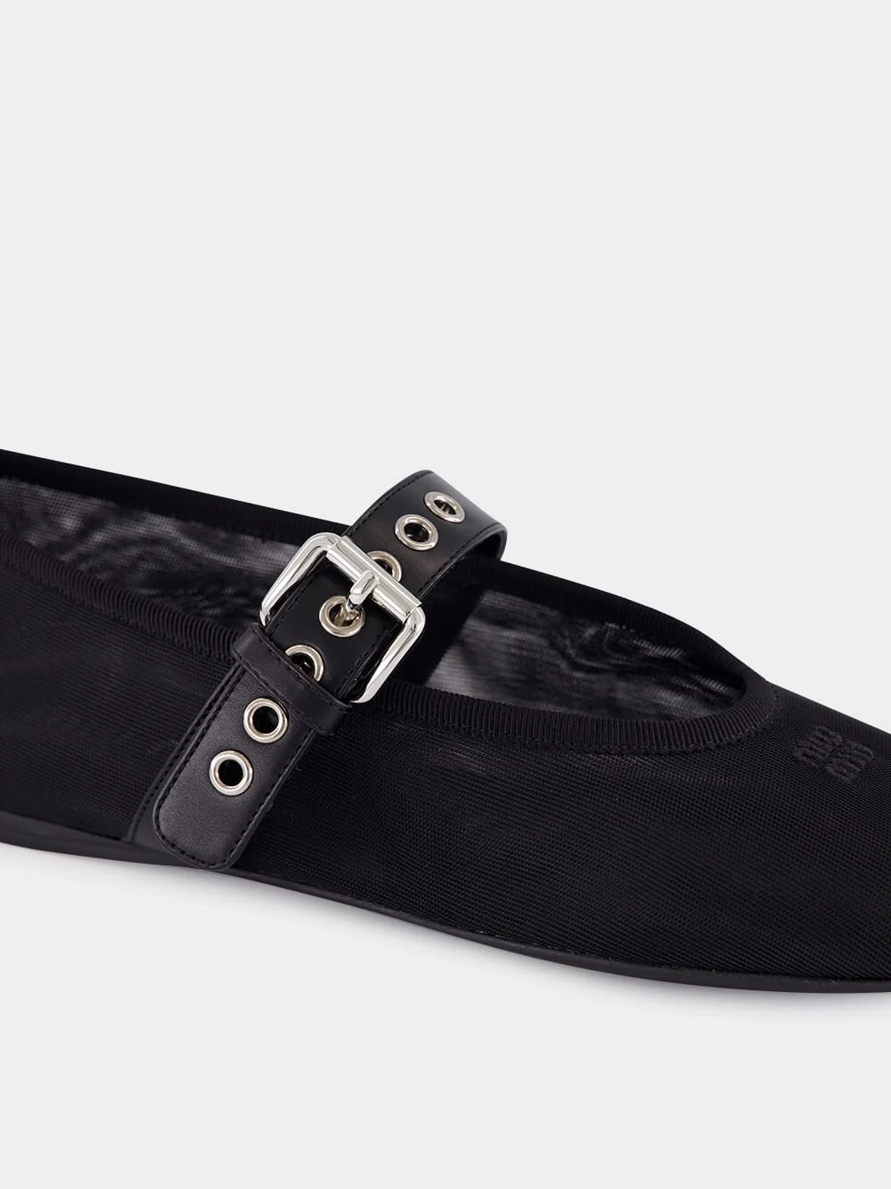 Black Mesh Ballerinas with Leather Strap - Image 7