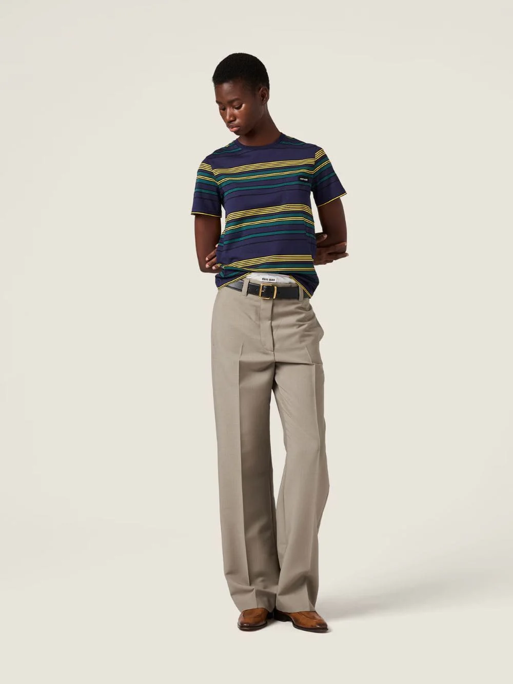 Blue and Green Striped Jersey T-Shirt - Image 2