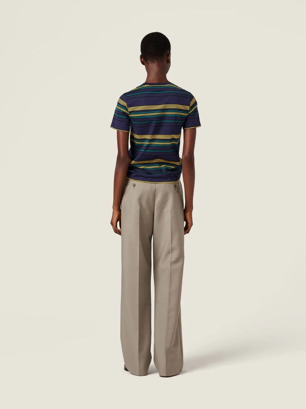 Blue and Green Striped Jersey T-Shirt - Image 4