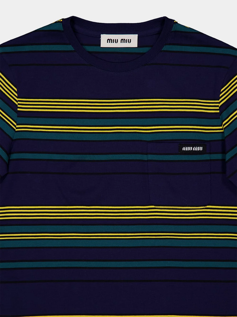 Blue and Green Striped Jersey T-Shirt - Image 5