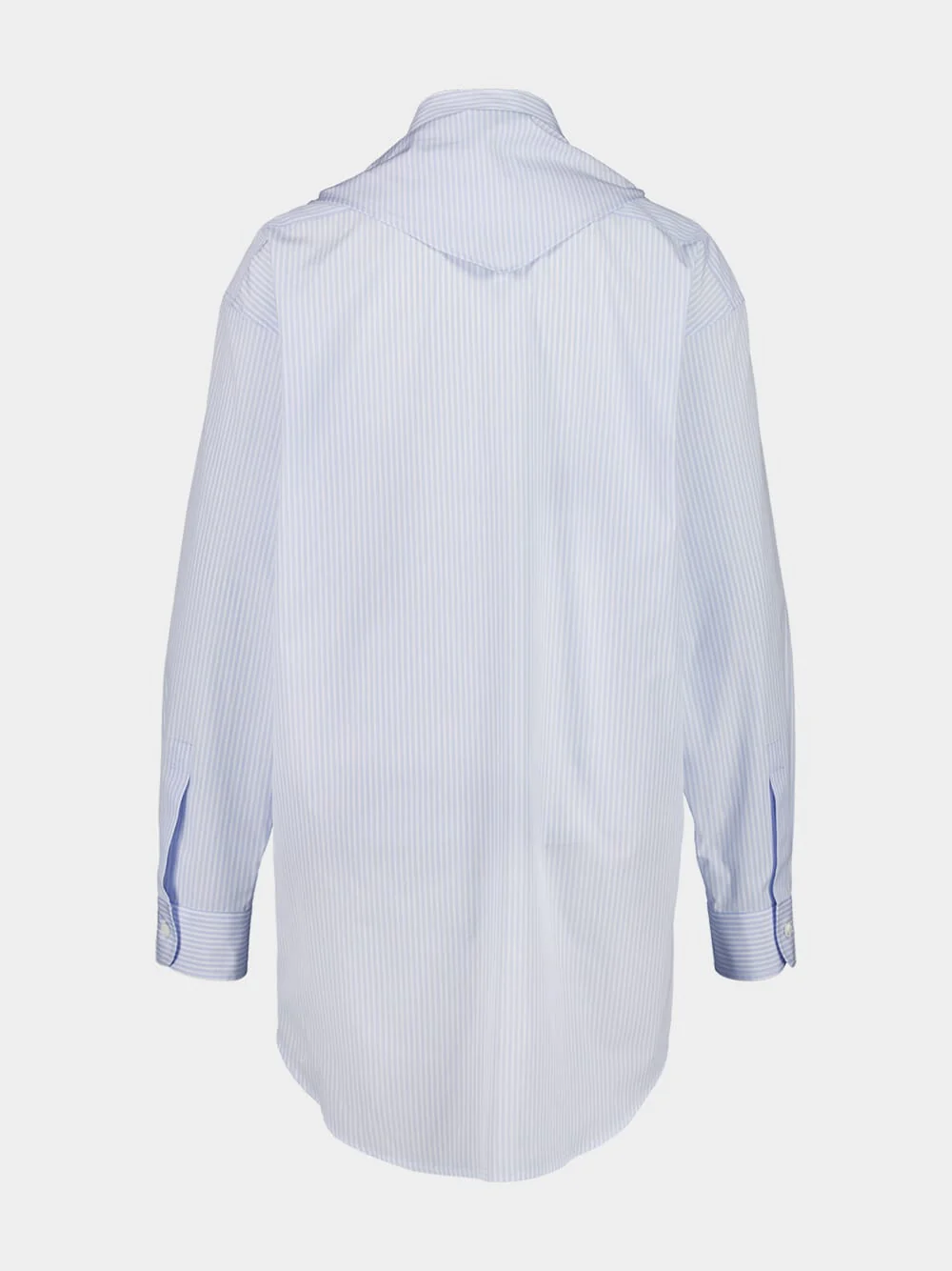 Blue Oversized Bow Neck Cotton Shirt - Image 2
