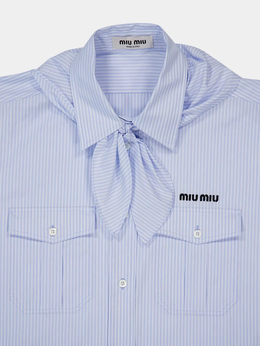 Blue Oversized Bow Neck Cotton Shirt - Image 3