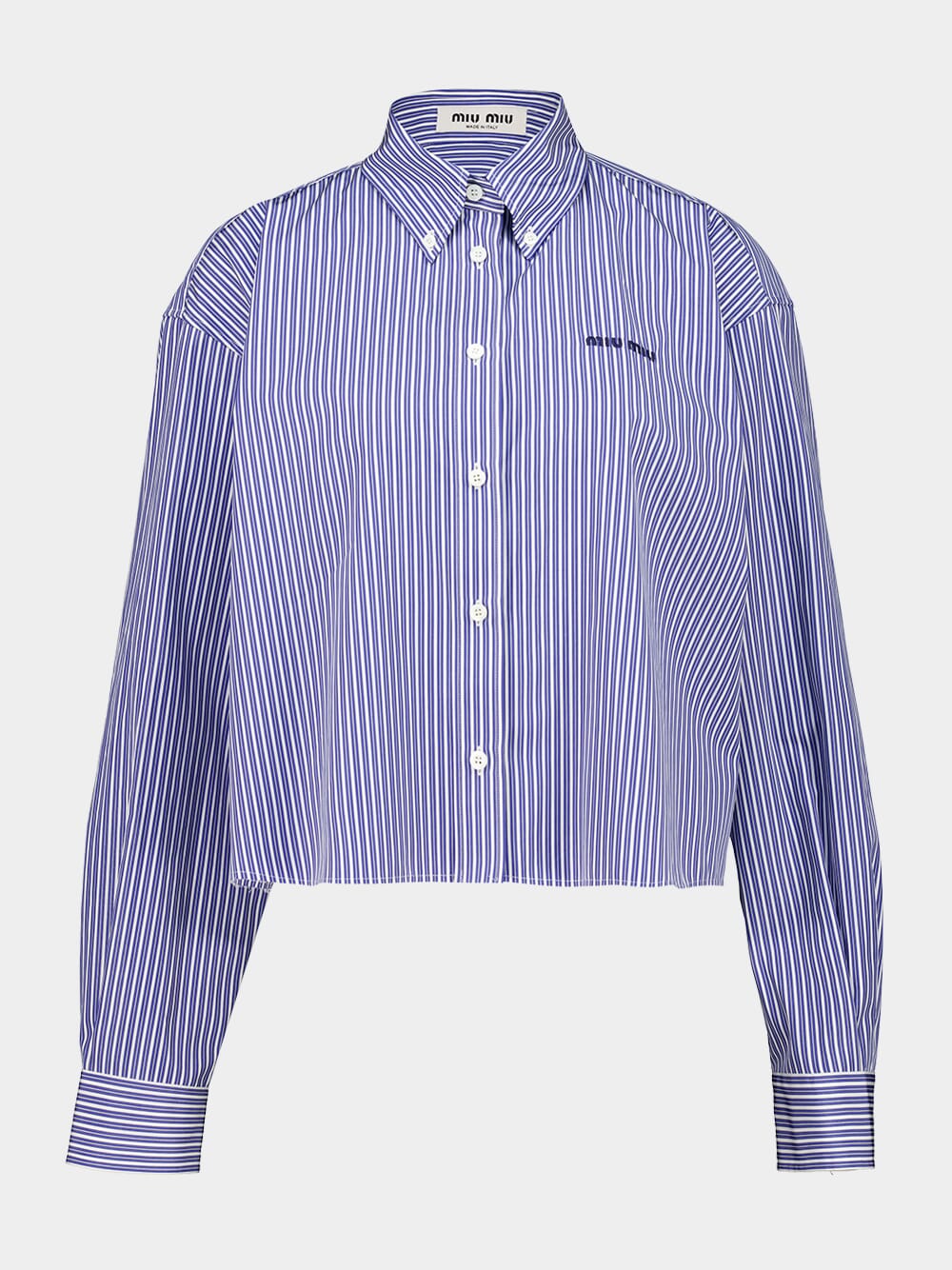 Blue Striped Cotton Shirt with Thread Embroidery