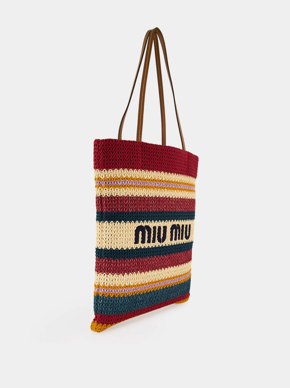 Bordeaux and Natural Raffia-Effect Woven Tote Bag - Image 3
