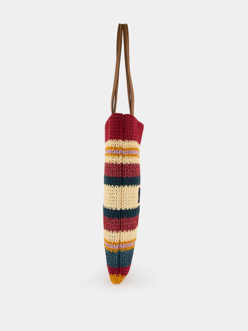 Bordeaux and Natural Raffia-Effect Woven Tote Bag - Image 5