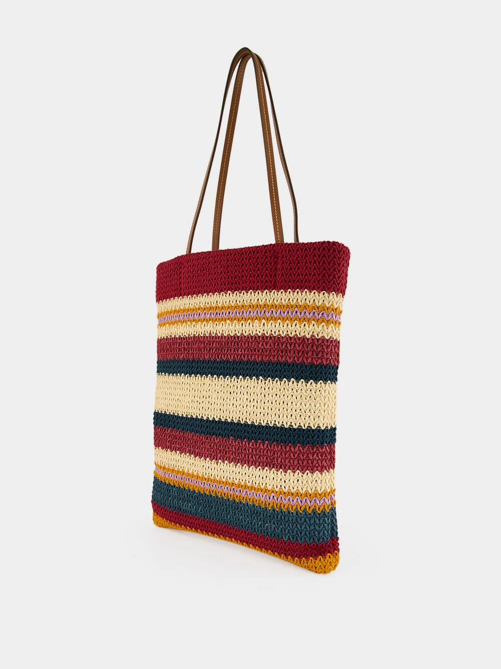 Bordeaux and Natural Raffia-Effect Woven Tote Bag - Image 7