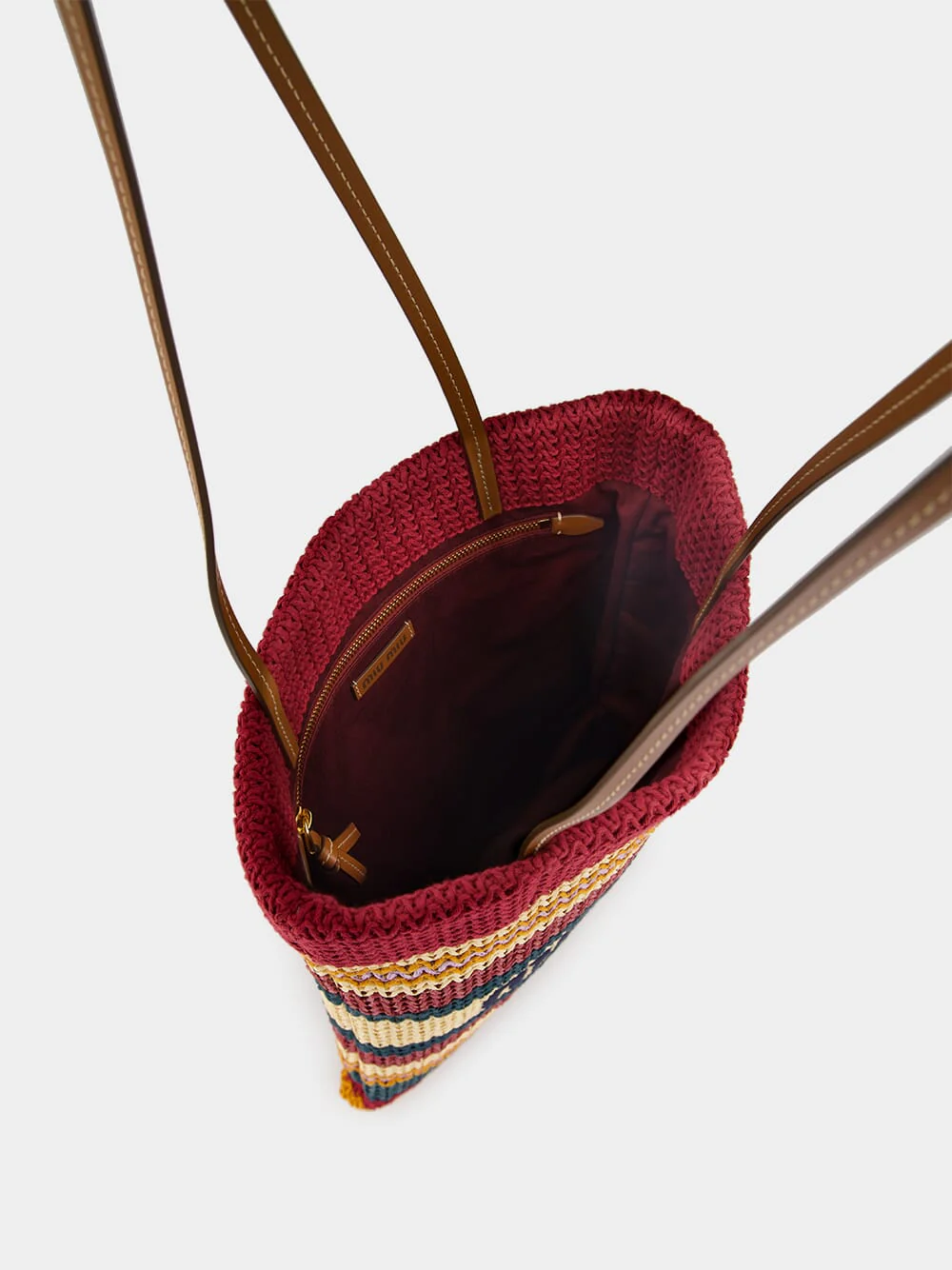 Bordeaux and Natural Raffia-Effect Woven Tote Bag - Image 8