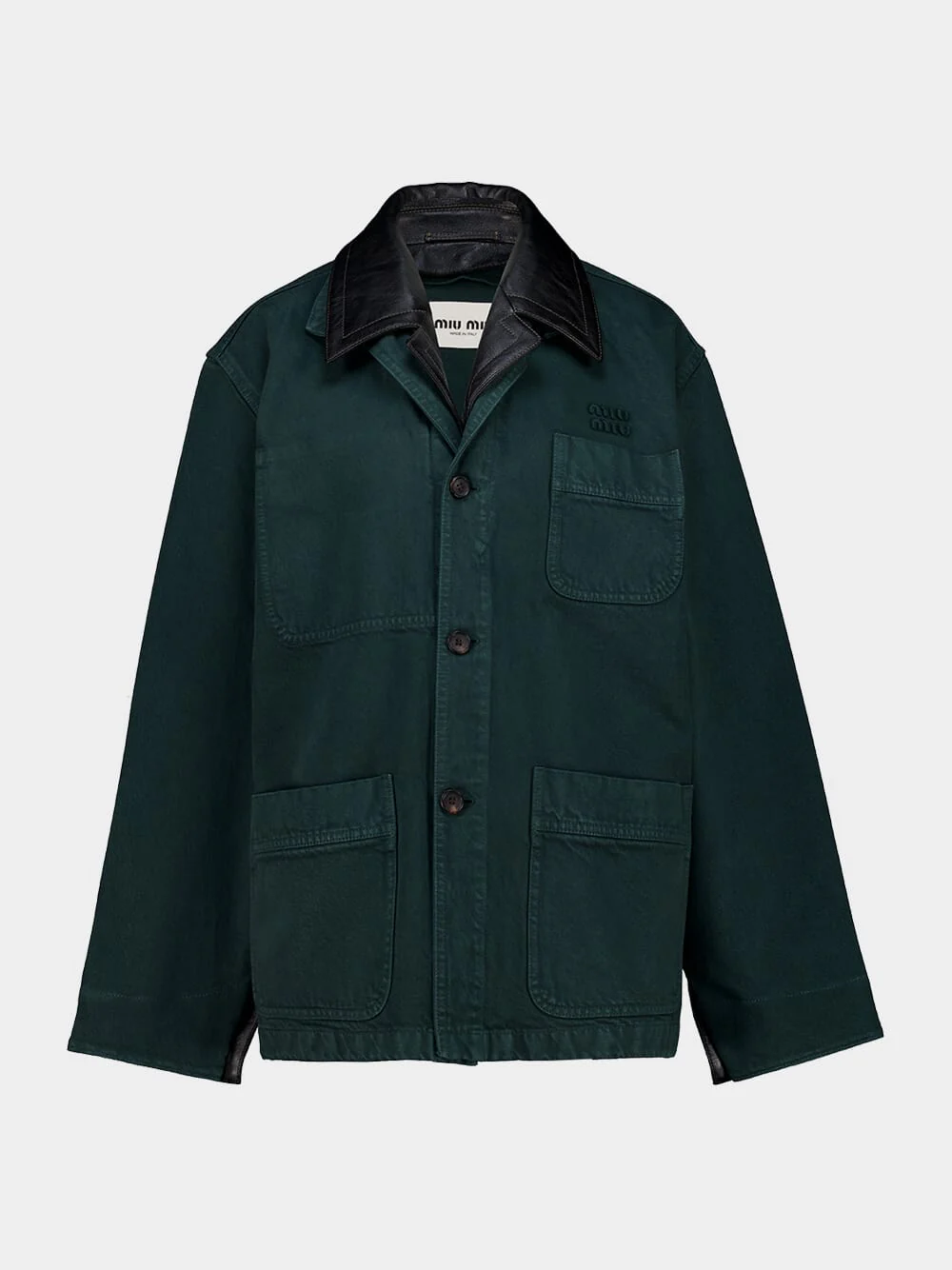 Bottle Green Gabardine and Leather Jacket