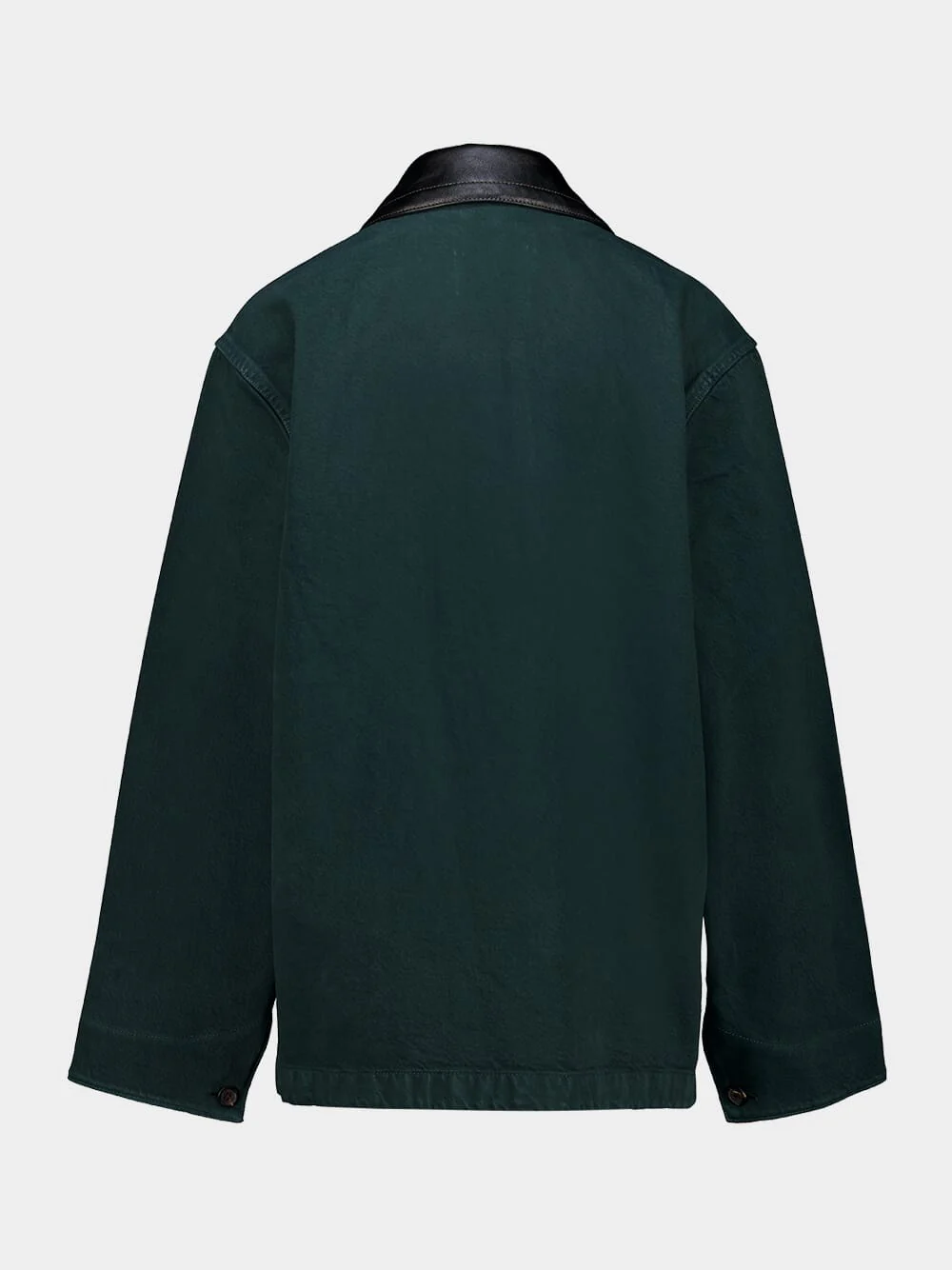 Bottle Green Gabardine and Leather Jacket - Image 3