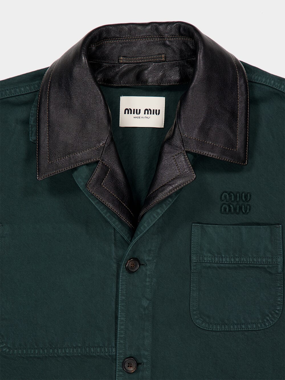 Bottle Green Gabardine and Leather Jacket - Image 4
