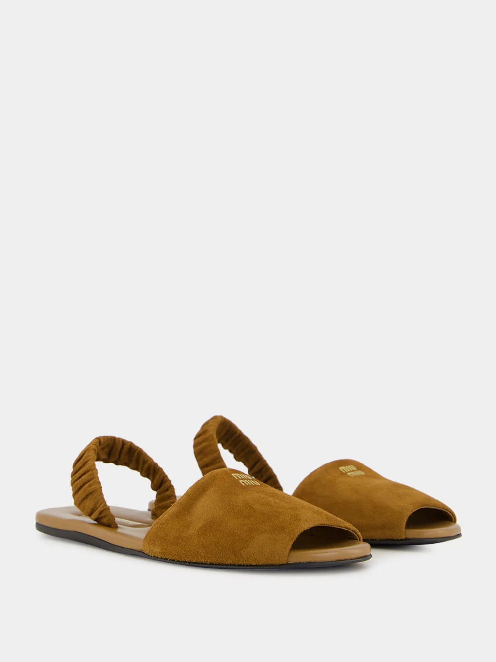 Brown Suede Ruches Flat Sandals - Image 3