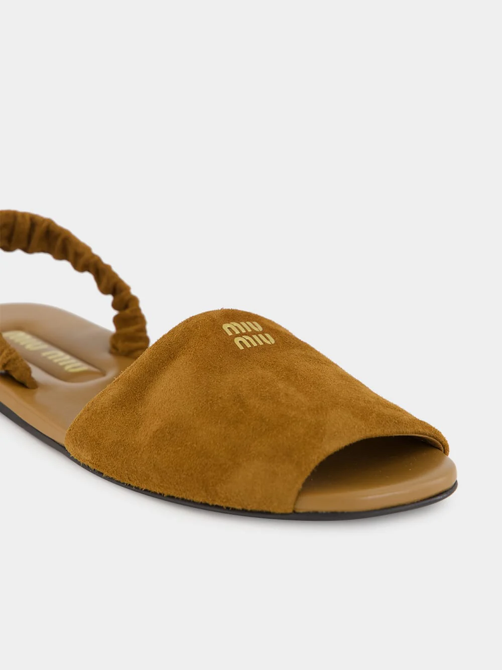 Brown Suede Ruches Flat Sandals - Image 6