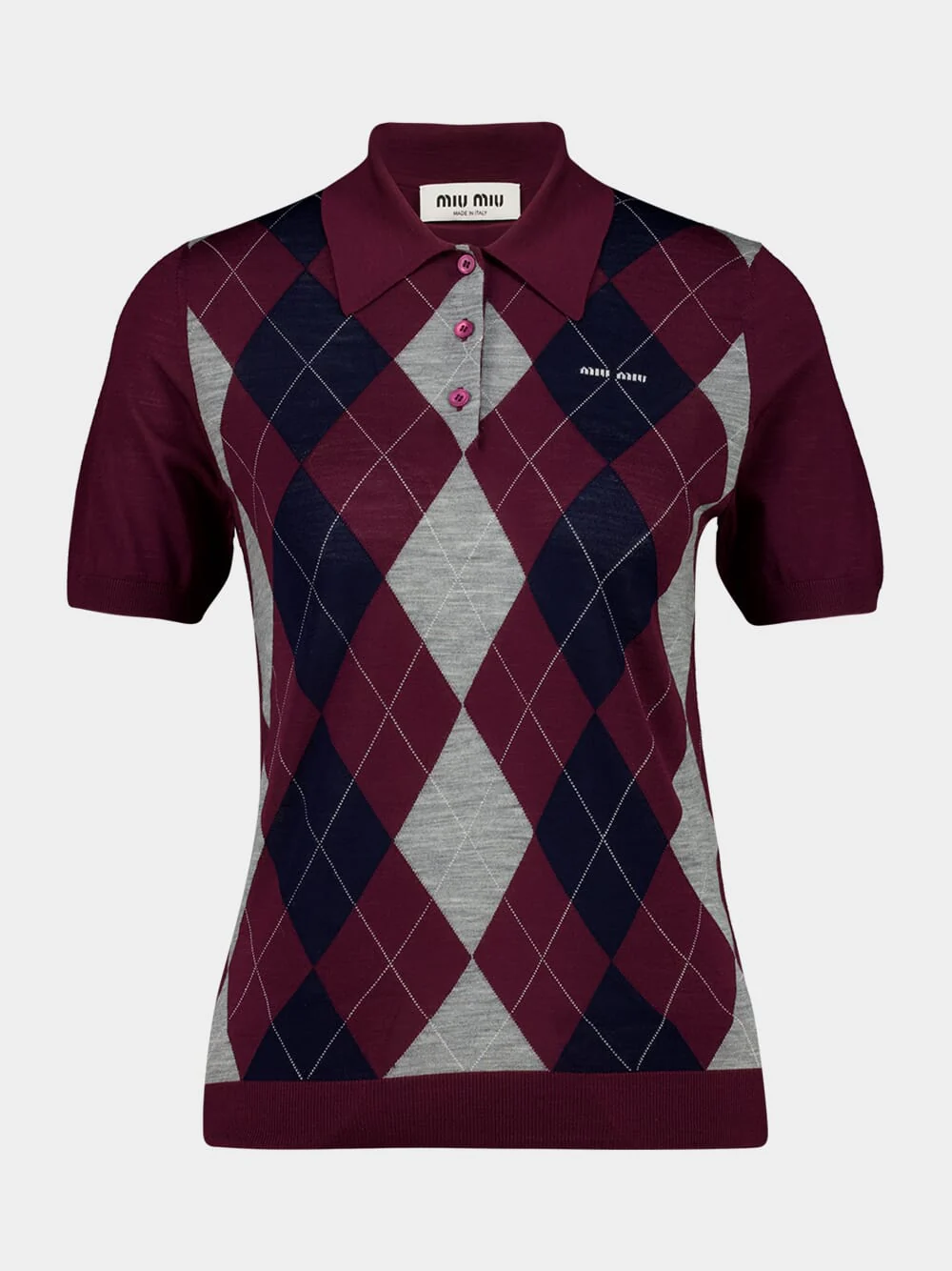 Burgundy Argyle Wool Polo Shirt