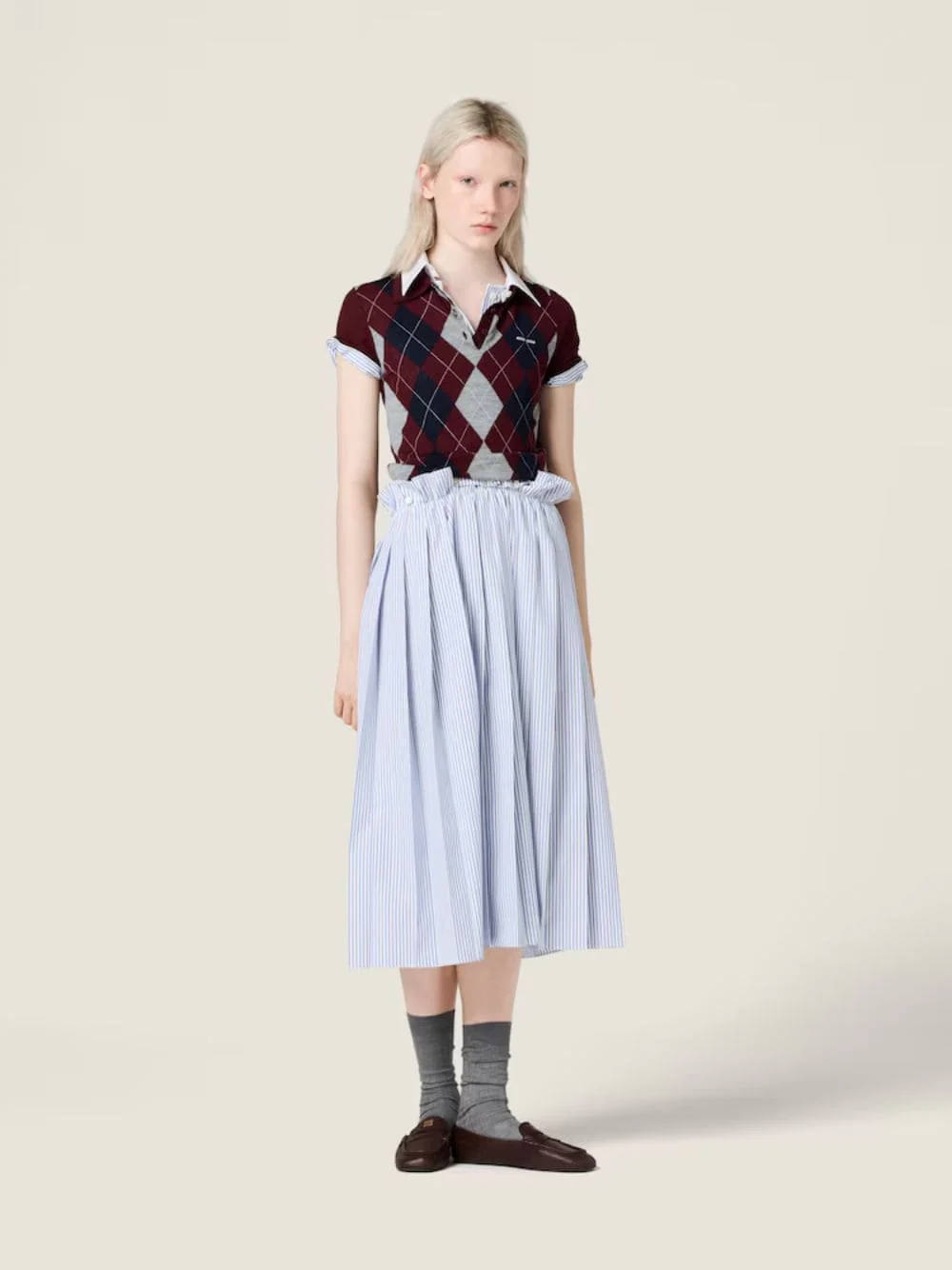 Burgundy Argyle Wool Polo Shirt - Image 2