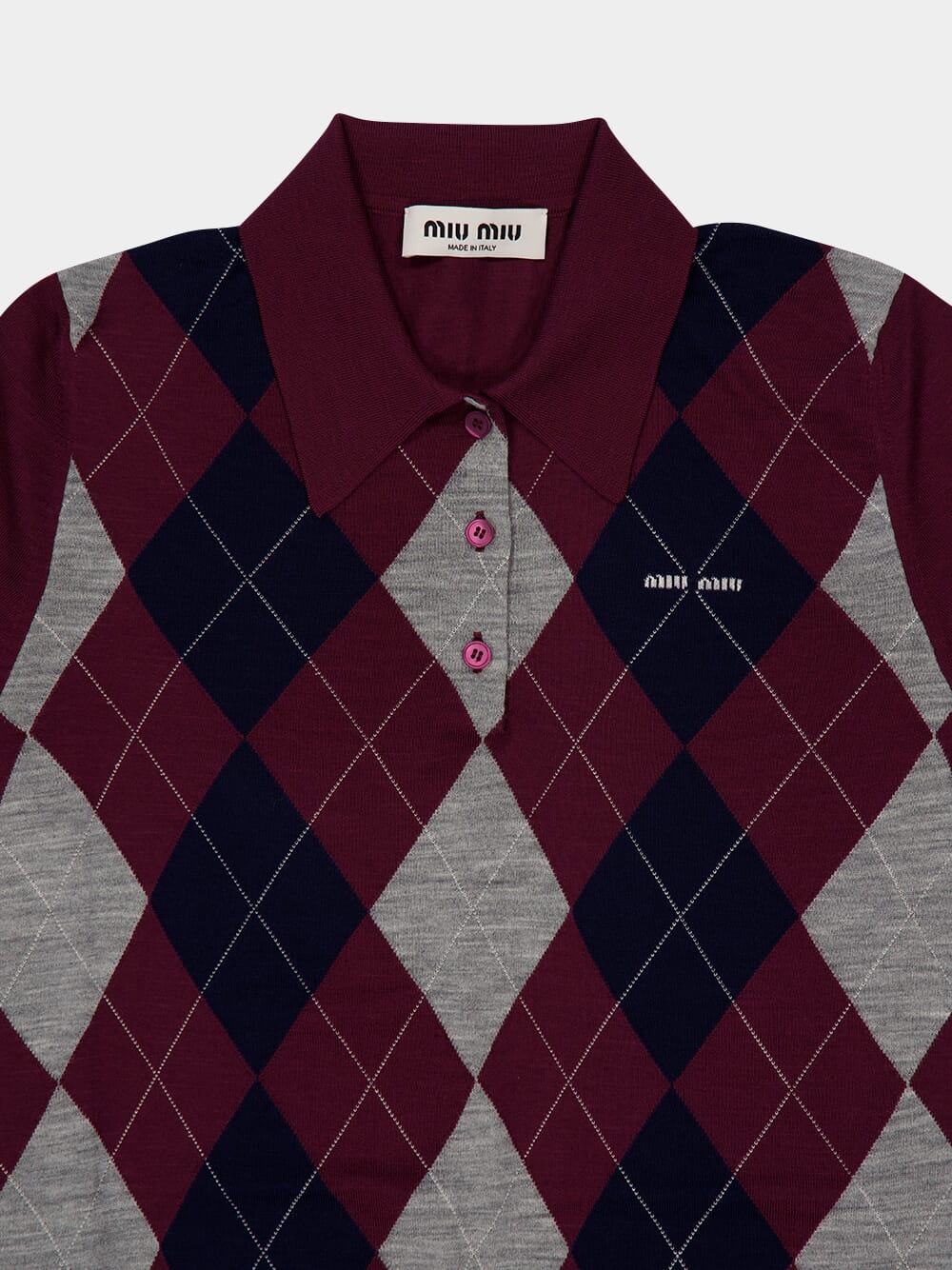 Burgundy Argyle Wool Polo Shirt - Image 5
