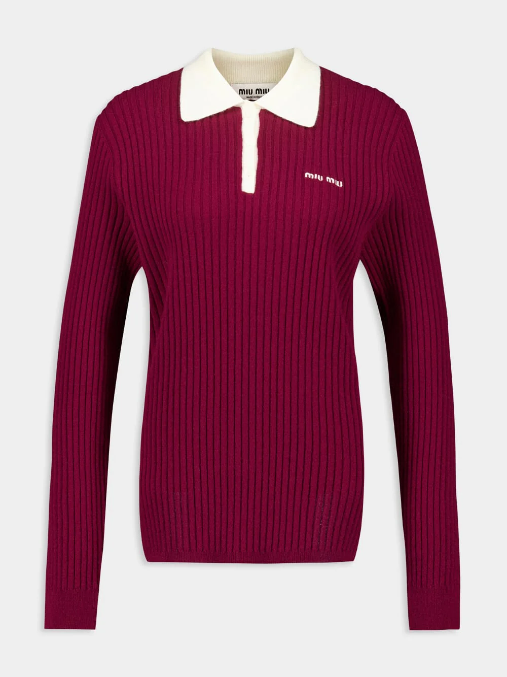 Amaranth Ribbed Cashmere Polo Shirt - Image 2