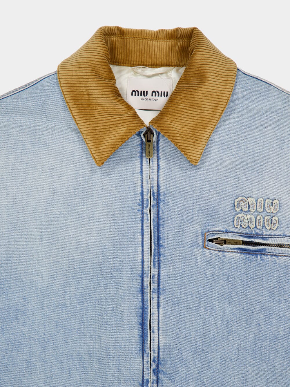 Blue Padded Denim Jacket With Corduroy Collar - Image 3