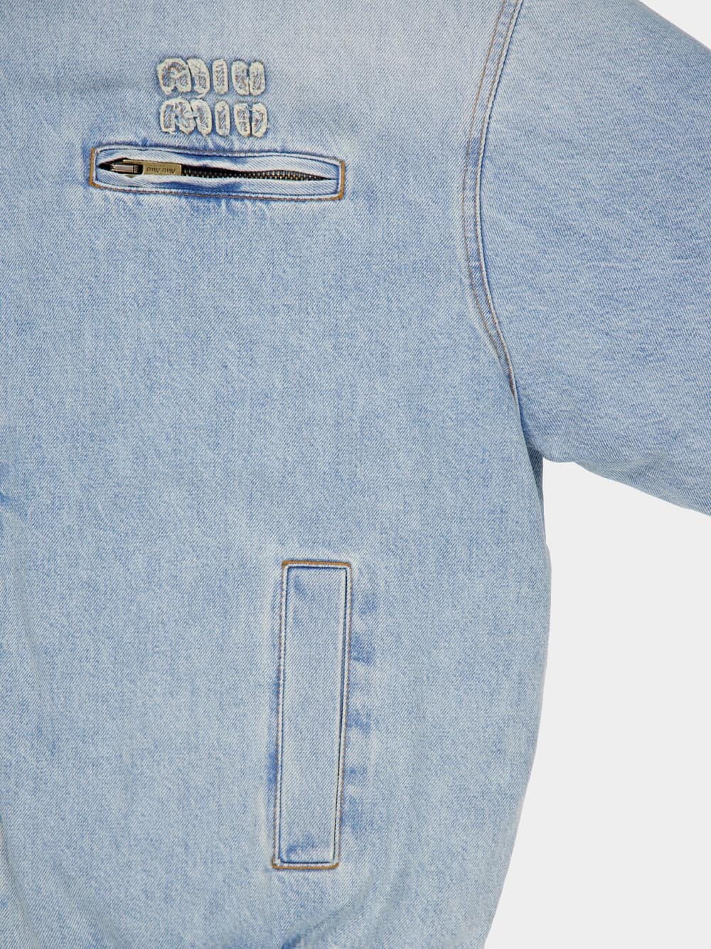 Blue Padded Denim Jacket With Corduroy Collar - Image 4