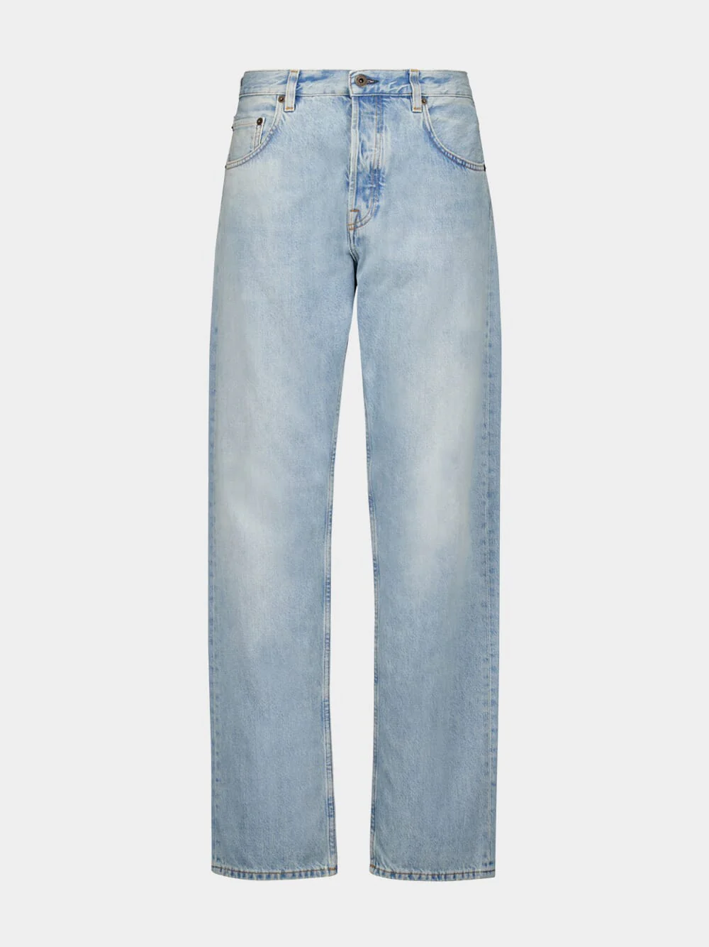 Blue Straight-Leg Jeans With Logo Patch