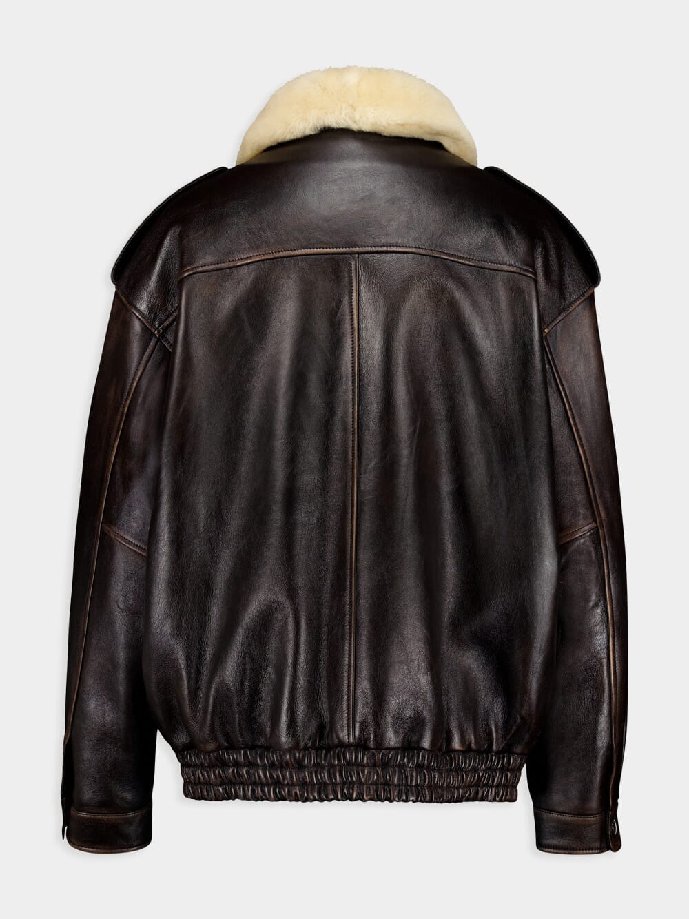 Coffee Nappa Leather Bomber Jacket - Image 3