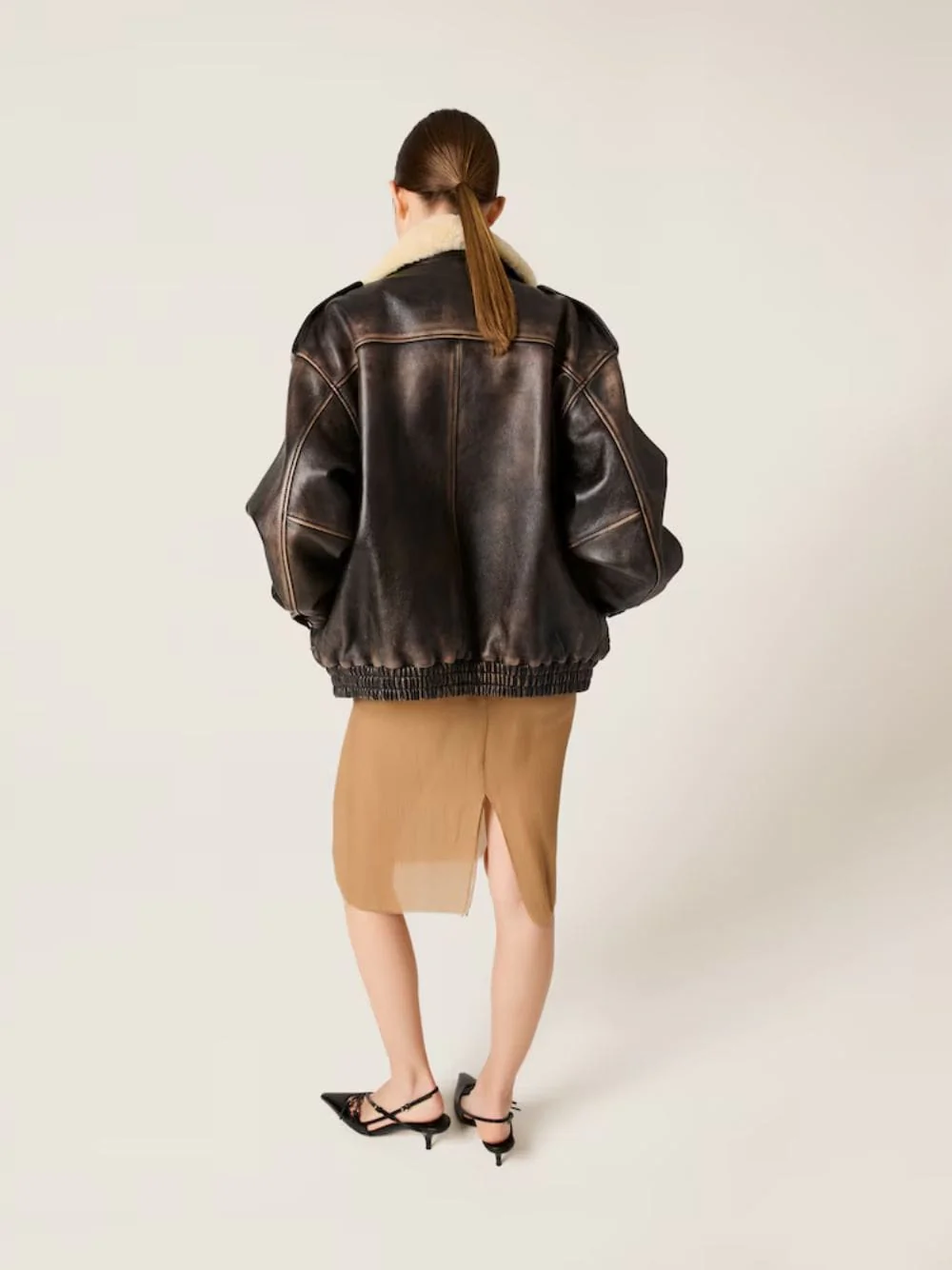 Coffee Nappa Leather Bomber Jacket - Image 4