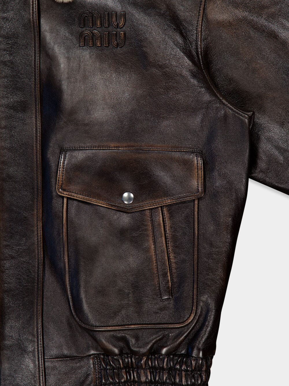 Coffee Nappa Leather Bomber Jacket - Image 6