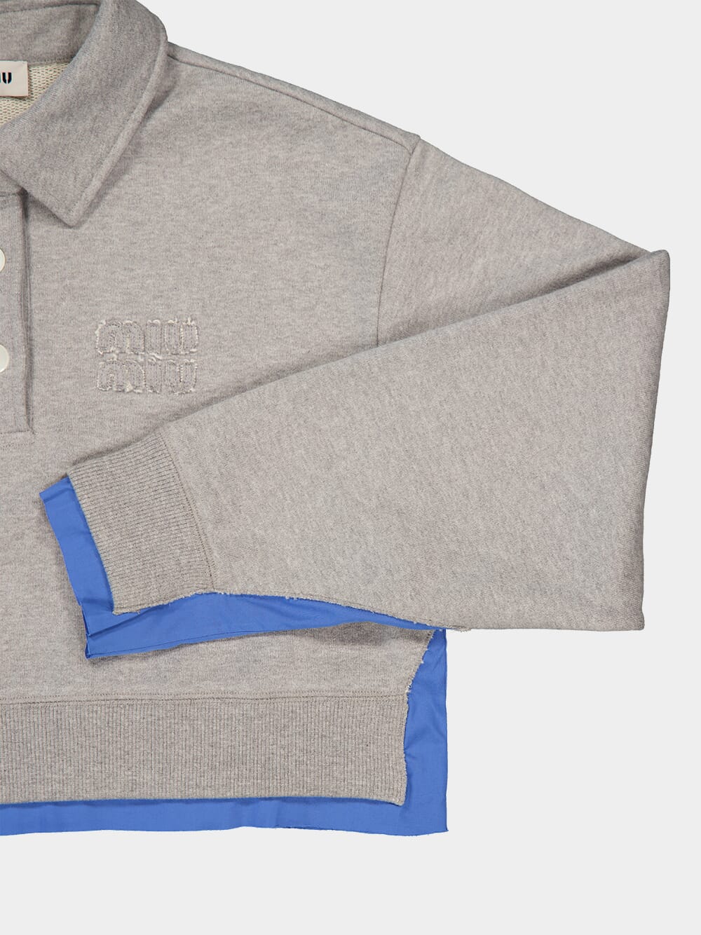 Grey Cropped Mother of Pearl Buttons Sweatshirt - Image 4