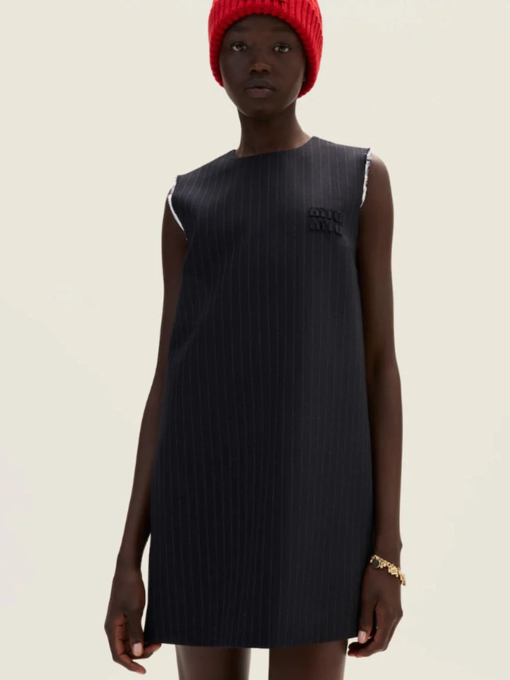Navy Pinstriped Sleeveless Dress