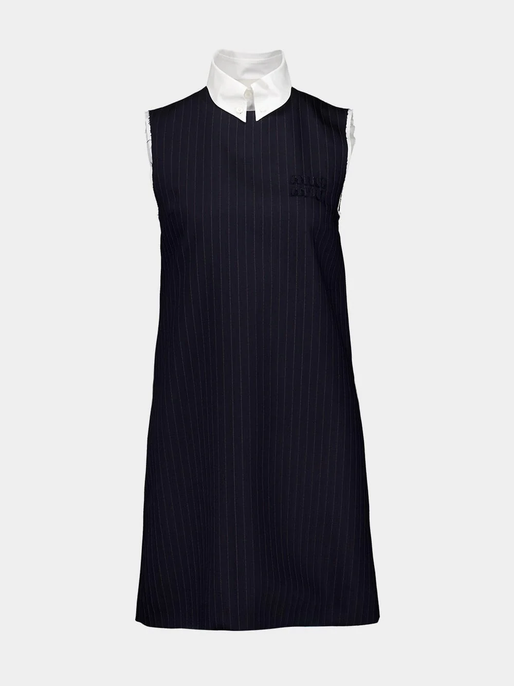 Navy Pinstriped Sleeveless Dress - Image 2