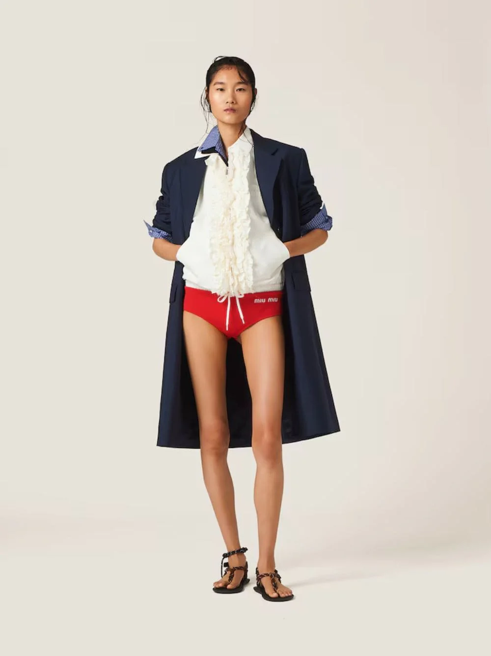 Navy Single-breasted Mohair Coat - Image 2