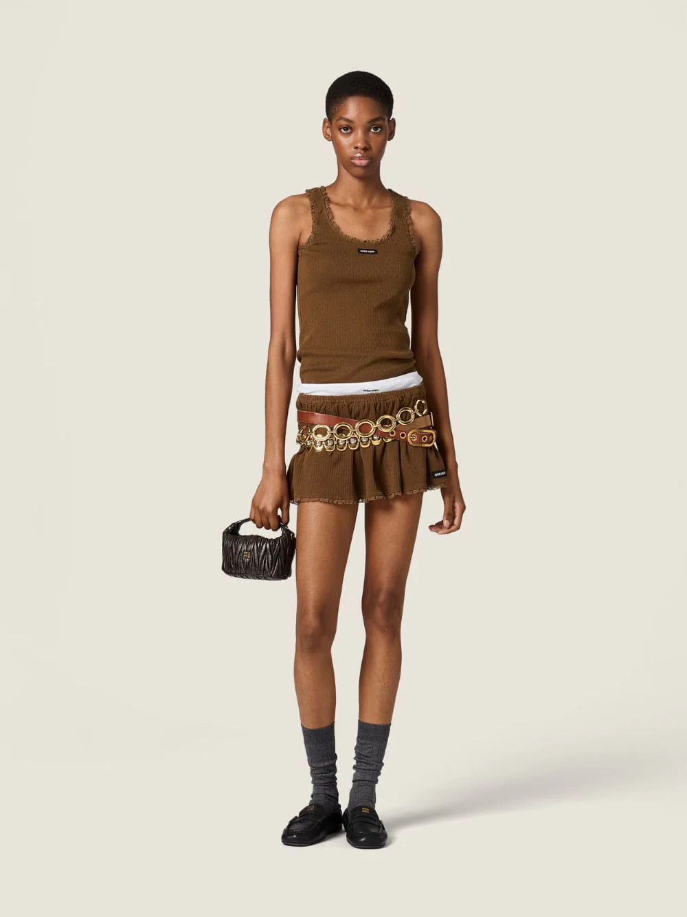 Cocoa Brown Garment-Dyed Cotton Miniskirt
