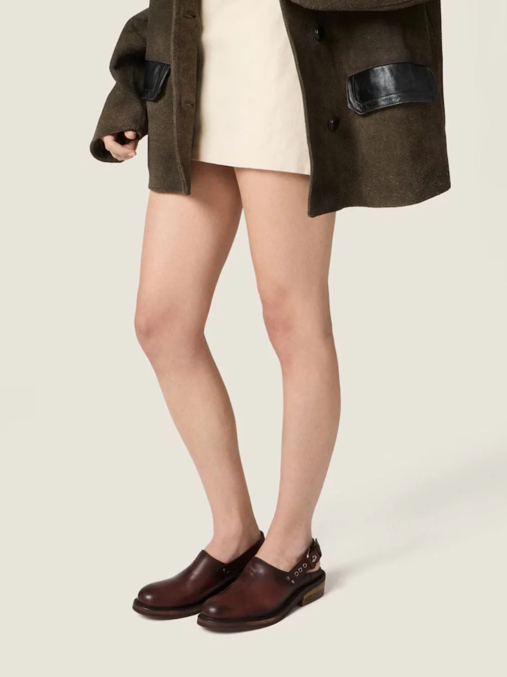 Coffee Brown Foule Leather Mules - Image 2