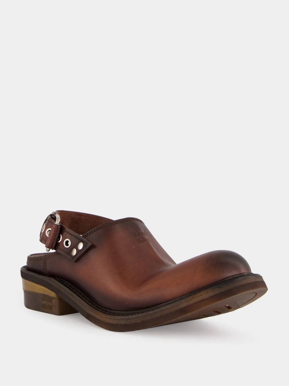 Coffee Brown Foule Leather Mules - Image 3