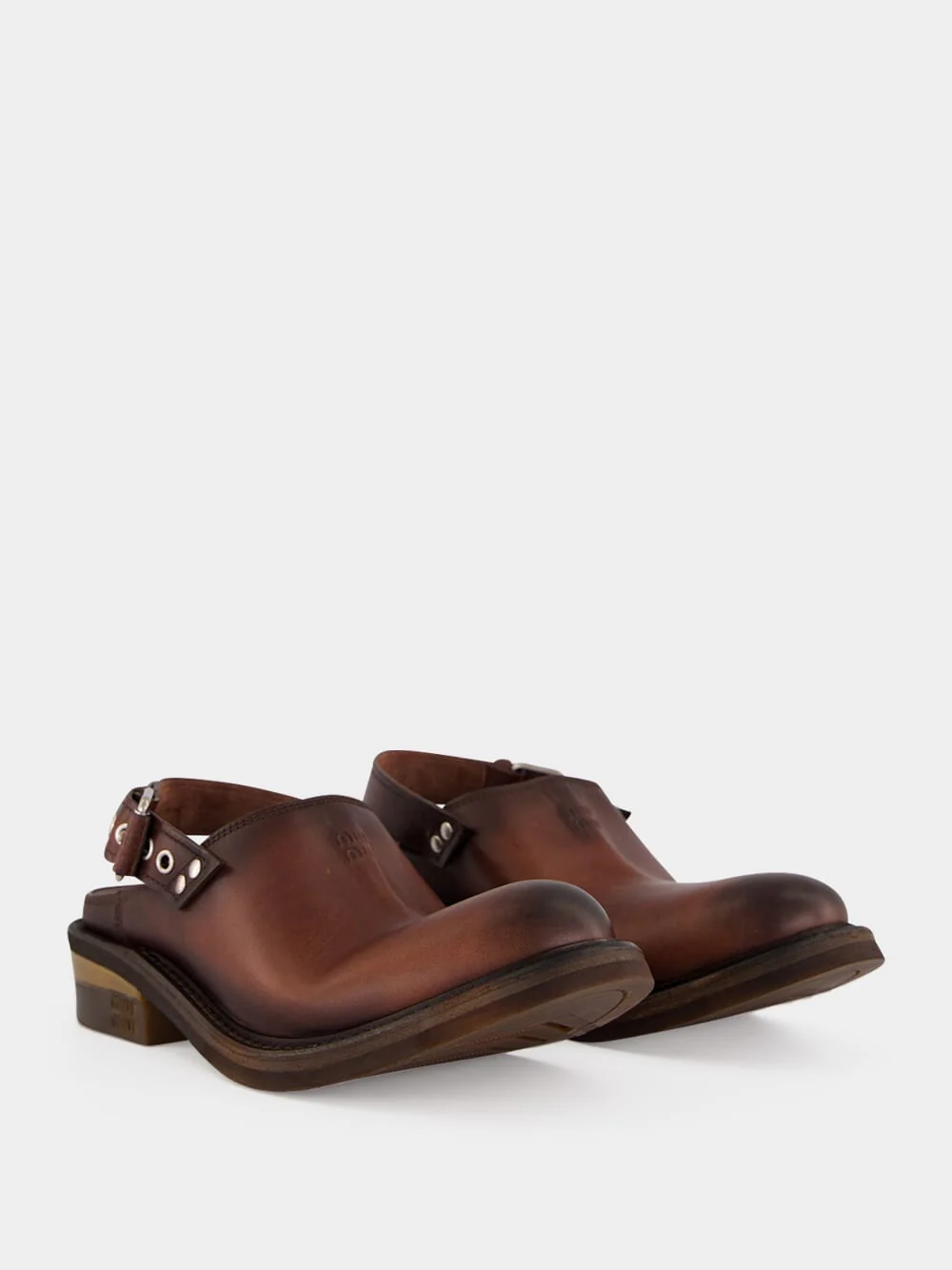 Coffee Brown Foule Leather Mules - Image 4