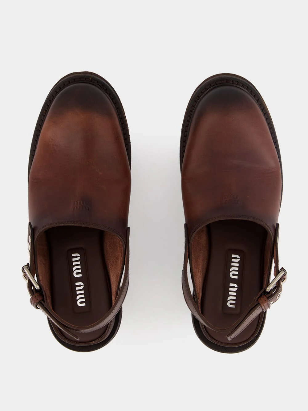 Coffee Brown Foule Leather Mules - Image 5