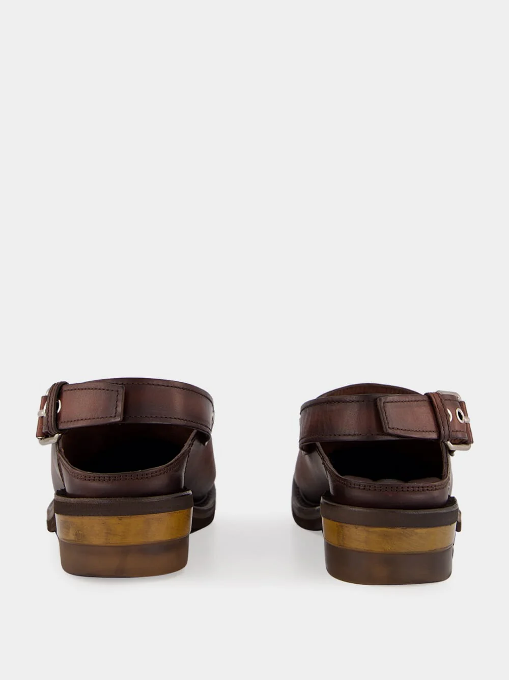 Coffee Brown Foule Leather Mules - Image 6