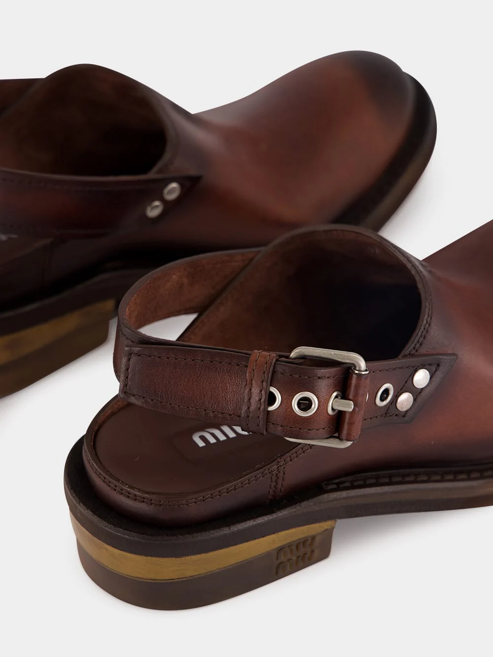 Coffee Brown Foule Leather Mules - Image 7