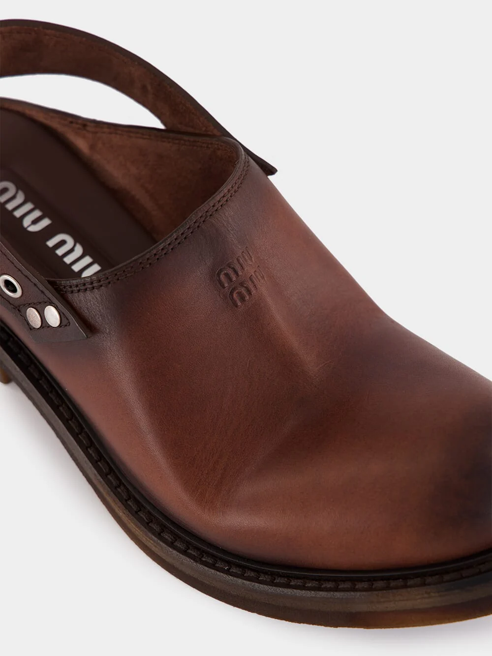 Coffee Brown Foule Leather Mules - Image 8
