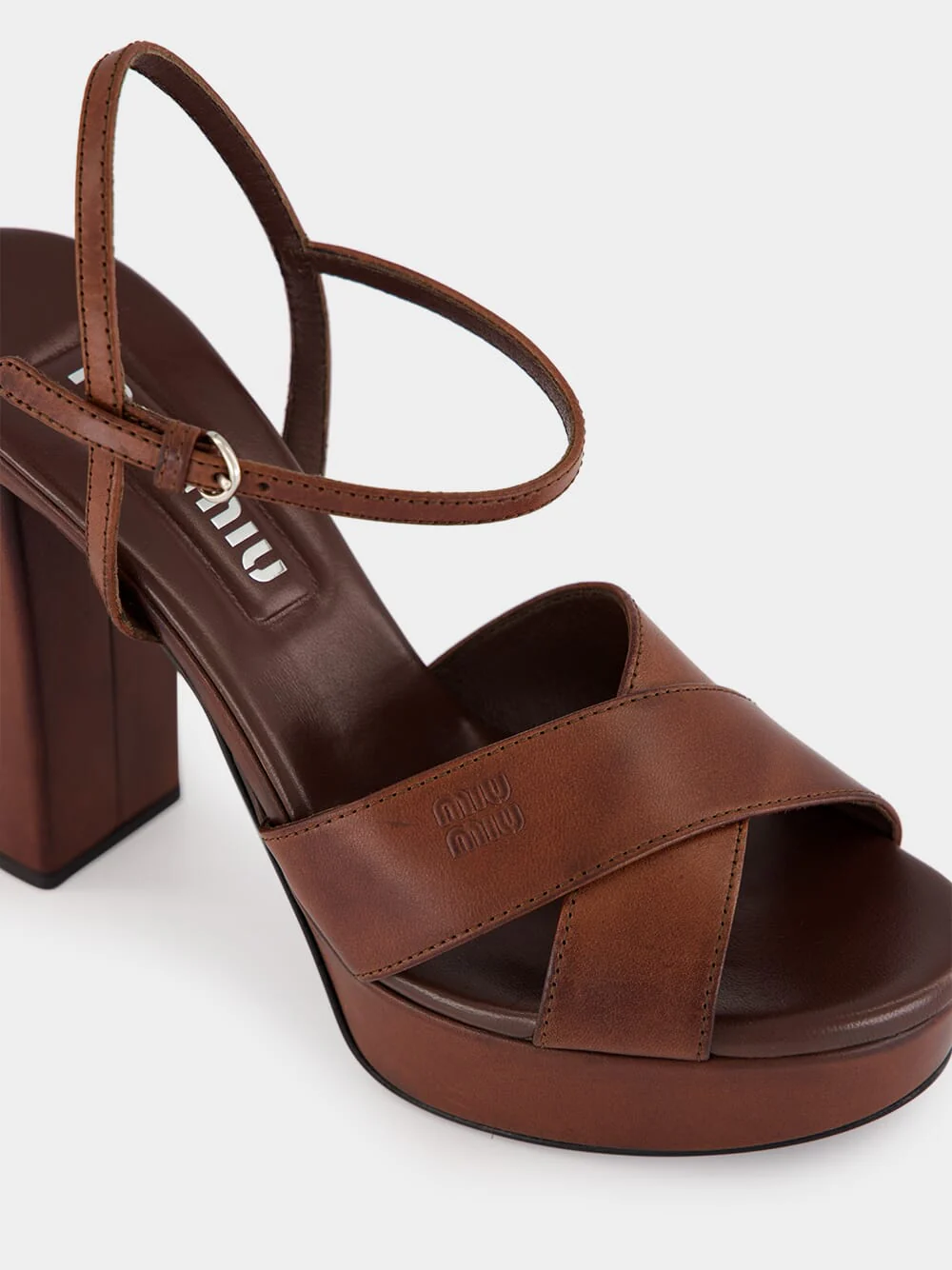 Coffee Leather Platform Sandals - Image 6